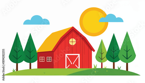 Peaceful Countryside Landscape Rural Scene Minimalist Vector