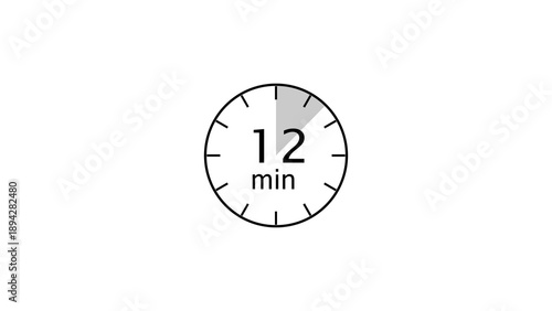 12 minutes counting timer number illustration. Stopwatch timer clock icon on white background.