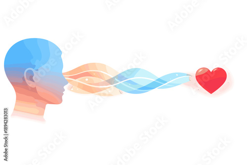 Empathy in Soundwaves. Listening concept with a profile silhouette and gentle sound-wave arcs flowing toward a heart icon, subtle