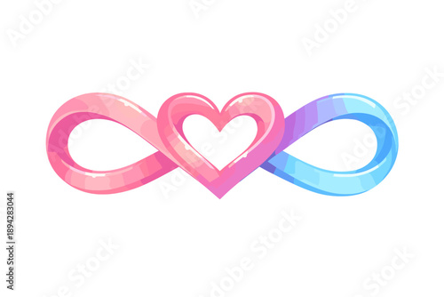 Heart Loop Infinity. Infinity ribbon symbol looping into a heart at the center, smooth gradient curves with subtle glow accents