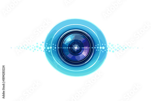 Concentric Focus Illustration. Lens and eye-inspired focus icon with concentric glow rings, tiny bokeh dots aligning into a crisp