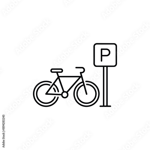 Bicycle Parking Sign Line Icon Black And White Vector Illustration For Urban Transport And Parking Area Design