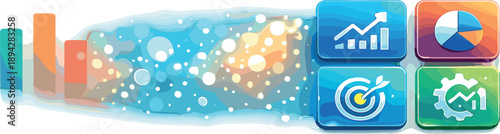 Chart Transformation Illustration. Before-and-after chart transformation with faded legacy bars shifting into sleek glowing KPI