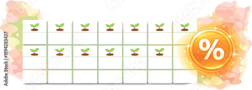 March Promo Blossoms. March promo calendar grid with blooming sprout icons and a glowing discount badge, soft petal bokeh and