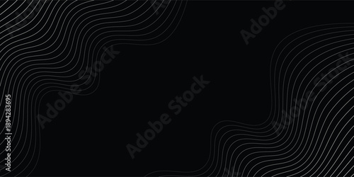Abstract background with waves for banner. Medium banner size. Vector background with lines. Element for design isolated on black. Black, green and blue. Ocean, night, card