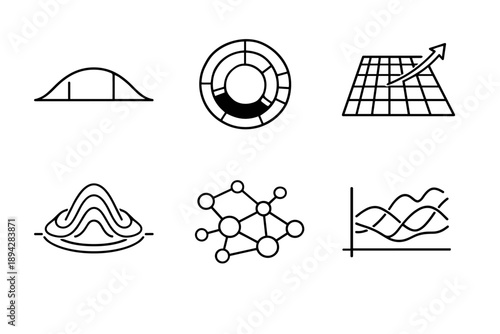 Future Demographics Icons. Line style vector icons of future population dynamics: stabilized growth arc, age-distribution ring,