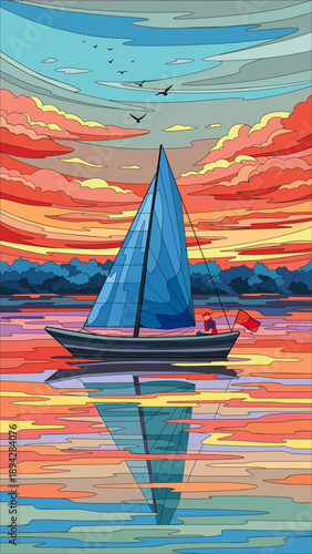 illuatrator, boat, scenery, travel, water & sky, sailing, sea, sailboat, sail, yacht, water, ship, wind, sky, 
