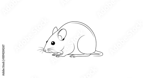 Simple black and white illustration of a mouse isolated on a white background viewed from the side