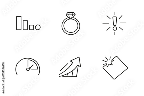 Scarcity Effect Icons. Line style icons of scarcity-effect basics: low-quantity bar, limited-stock ring, urgency spark, countdown