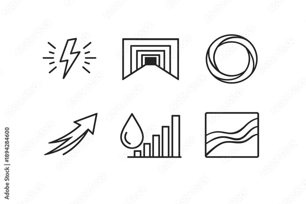 © Valentyna - Psychological Icons. Line style icons of psychological components: willpower spark, focus tunnel outline, mental-resilience ring,