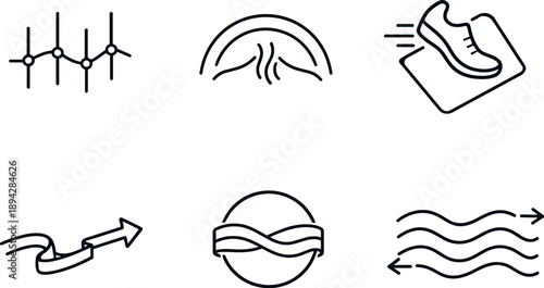 Pacing and Breathing Icons. Line style icons of pacing and breathing: cadence rhythm bar, controlled-breath arc, stride-efficiency