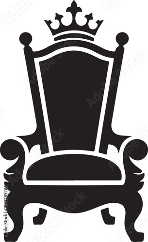 Black Royal Throne Chair with Crown Icon - Symbol of King, Queen, Power, Royalty