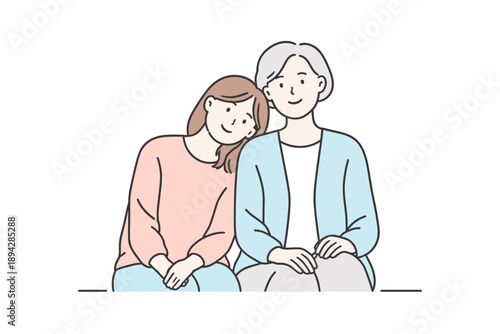 Family Bonding Moment. Two family members sit side by side enjoying a peaceful shared moment Minimalist flat line vector