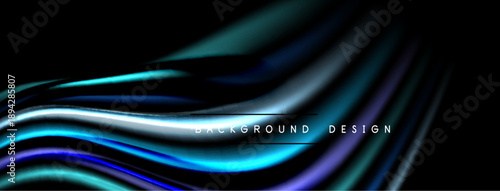 Abstract flowing lines, dark background. Blue, purple hues create dynamic visual effect. Modern design element.