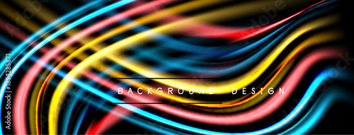 Abstract flowing lines create vibrant background. Colors blend, forming dynamic wave patterns. Modern design element for digital projects.