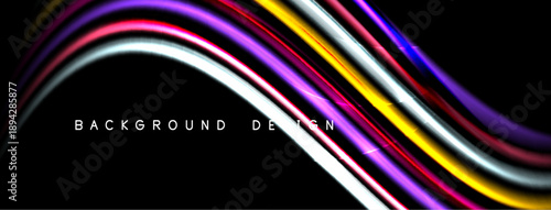 Abstract flowing lines create vibrant, dynamic background. Colors blend, forming sleek, modern visual effect. Dark space enhances luminosity.
