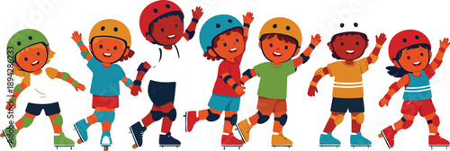 Roller Skating Kids Doodle Icons  Active Childhood and Sports Motion