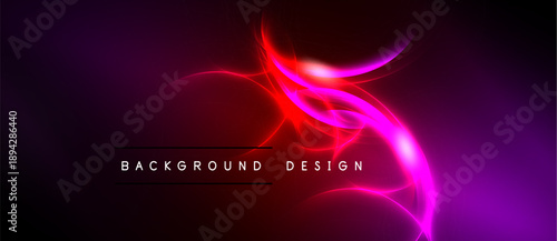 Abstract vibrant design. Swirling neon lights create dynamic energy. Dark background emphasizes bright colors, modern aesthetic.