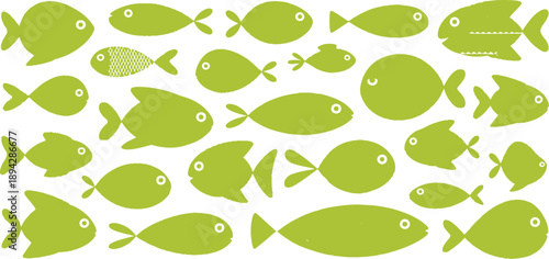 Abstract Marine Fish Line Icons Set  Patterned Tropical Sea Creatures