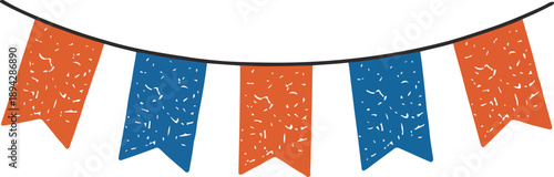 Party Bunting Garland Line Icons Set  Hanging Flags and Celebration Decor