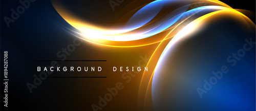 Abstract flowing lines, vibrant colors, dark background. Modern design element, dynamic energy, visual impact. Background suggests technology, innovation.