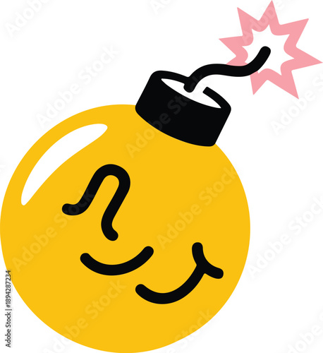 Cartoon Bomb Line Icons Set  Lit Fuse and Spark Effects