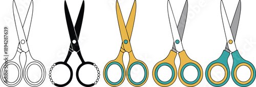 Scissors Collection Illustration  Sewing, Hairdressing & Craft Tools in Flat Vector Style
