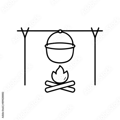 cauldron over the fire line icon vector on a white background
Vector line icon