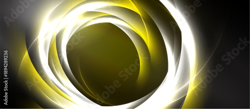 Abstract golden swirls radiate from center. Dark background emphasizes bright, flowing lines. Dynamic composition creates visual impact.