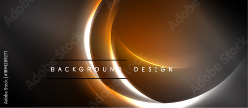 Abstract design features glowing orange curves. Dark background enhances luminosity, creating dynamic visual effect. Text reads background design.