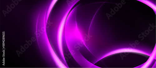 Abstract purple light streaks, curves, gradients. Dark background creates dramatic visual effect. Modern design element.