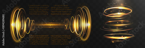 Light golden sci-fi portal tunnel with glowing energy rings on dark background.