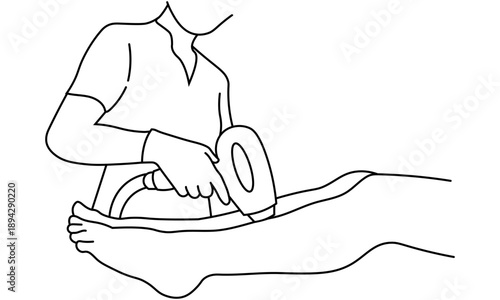 女性が足の脱毛をしているシーンの線画イラスト