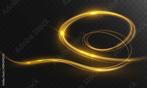 Light golden glowing energy ring with flowing trails on dark background.
