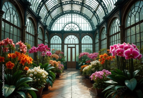 Victorian Wrought Iron Glass Pavilion Greenhouse Intricate Frame Enclosed Orchid Sanctuary