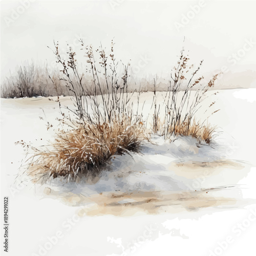 Winter Snow Drift, watercolor vector, isolated on a white background.