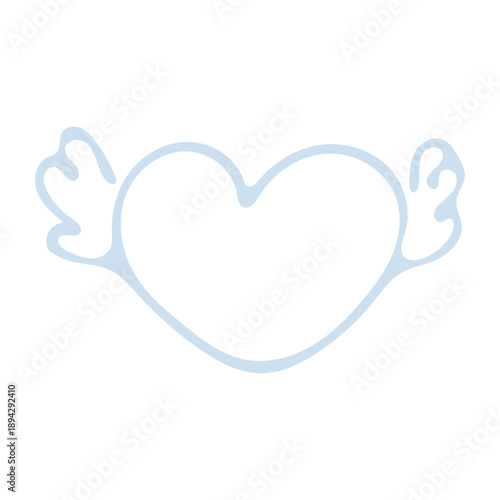 Minimalist pastel blue heart with angel wings. Hand-drawn flat isolated love symbol icon