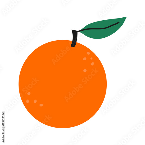 Simple orange fruit with leaf flat style illustration isolated