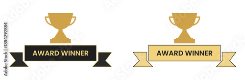 Golden Trophy Icon with Award Winner Ribbon for Achievement Recognition