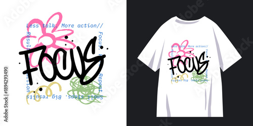 Retro urban style grunge drawing with slogan text. Graffiti tagging of Focus. Vector illustration design for fashion graphics, t shirt prints. Nostalgia for 1980s and 1990s - Vector artwork