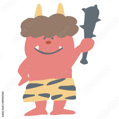 2月の園だよりに使いやすい シンプル手描きイラストカットシリーズ｜赤鬼
February Nursery Illustration Series – Red Oni