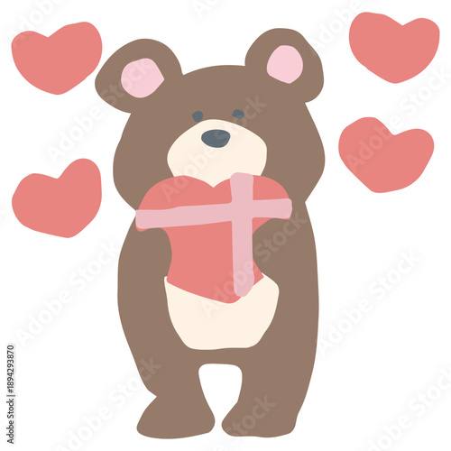 2月の園だよりに使いやすい シンプル手描きイラストカットシリーズ｜ハートを持つクマ
February Nursery Illustration Series – Bear with Heart