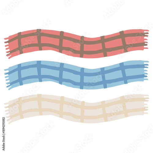 2月の園だよりに使いやすい シンプル手描きイラストカットシリーズ｜マフラー（チェック）
February Nursery Illustration Series – Checkered Scarf