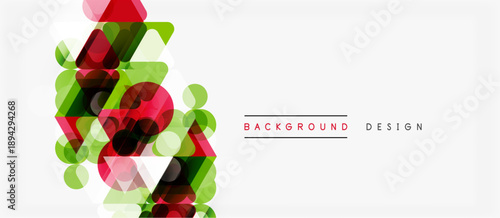 Abstract geometric shapes, red, green hues. Minimalist design with transparency effects. Modern background for presentations, websites.