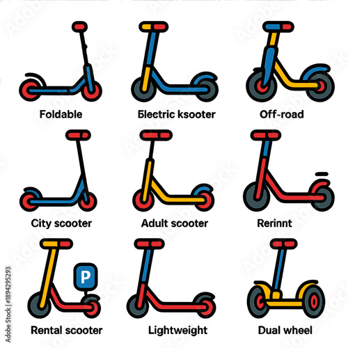 Colorful electric scooters: foldable, off-road, and lightweight designs