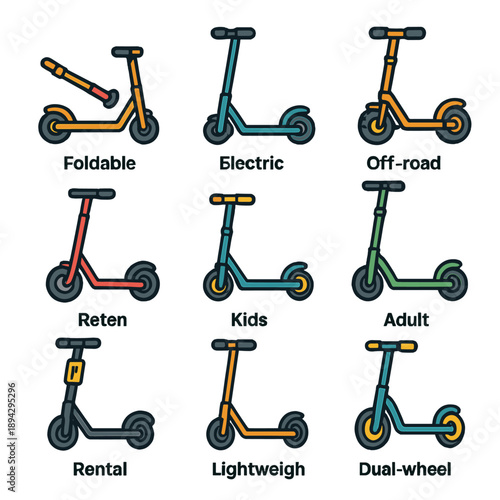 Variety of electric scooters: foldable, off-road, kids, adult, and more