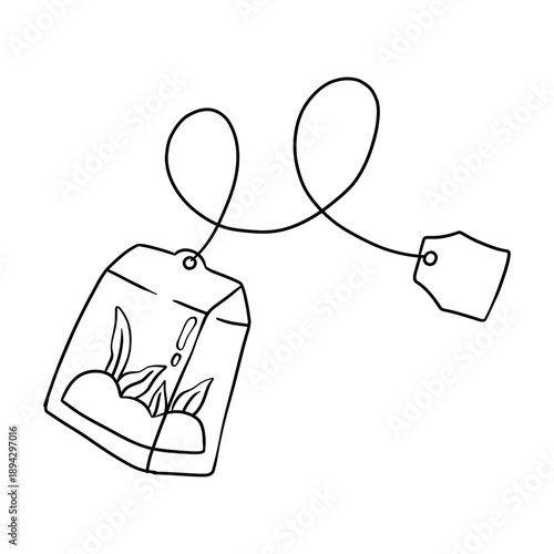 A line drawing of a tea bag, exuding a sense of simplicity and a hint of the comforting ritual of tea.