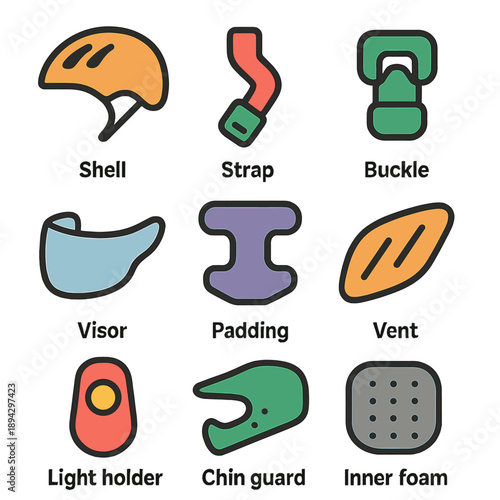 Bicycle helmet components with labels for safety and customization
