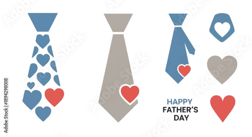 Blue and gray tie with hearts for Fathers Day necktie bowtie
