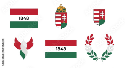 Hungarian flags and coats of arms with 1848 date coat of arms national symbols Hungary